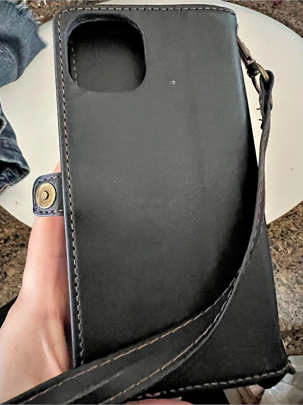 Black Phone Case Wallet with Wrist Strap